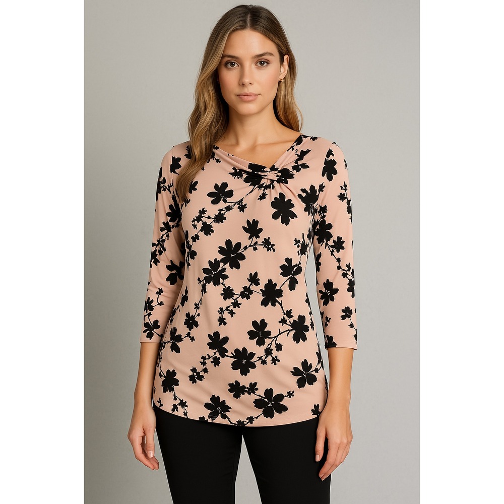 Liz Claiborne Top Womens L Pink Black Asymmetric Floral Whimsigoth Fairy Grunge